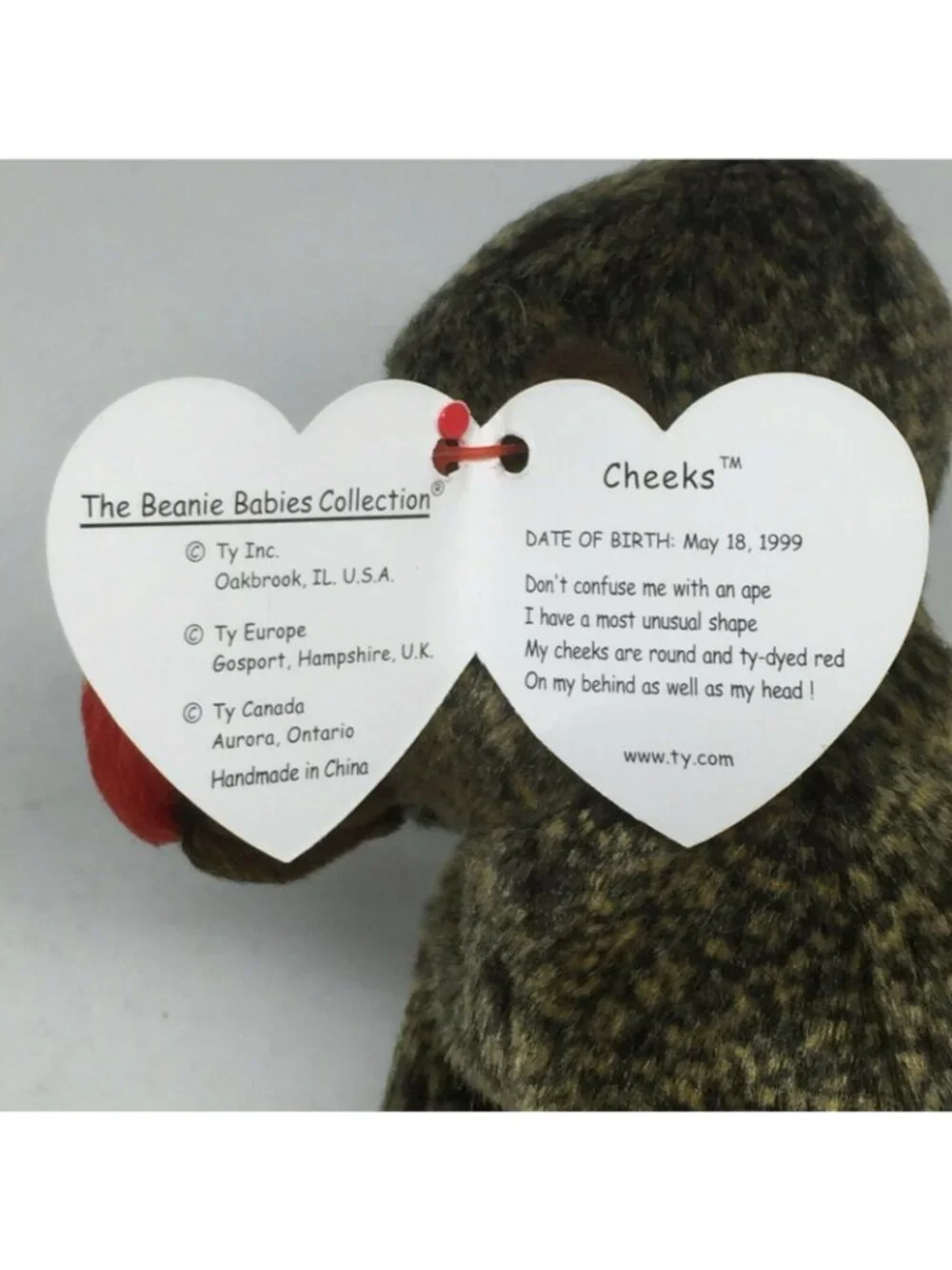 Ty Beanie Baby Cheeks Baboon Plush Stuffed Animal Toy Retired Tag May 18 1999